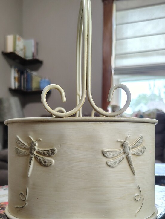 Other - Cream Metal Dragonfly Decorative Caddy